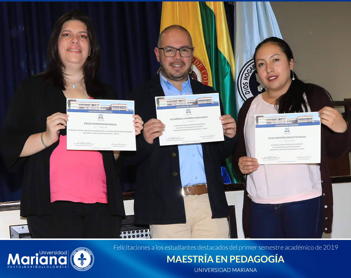 RECONOCIMIENTO ACADÉMICO A ESTUDIANTES DESTACADOS DE LA UNIVERSIDAD MARIANA - PRIMER SEMESTRE DE 2019